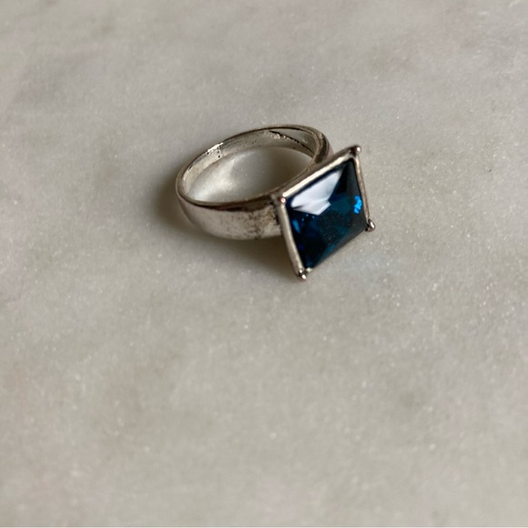 Square Blue Faceted Stone Silver Ring - Picture 2 of 5